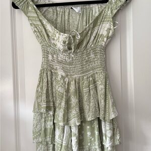 Elegant Green Floral Smocked Mini Dress